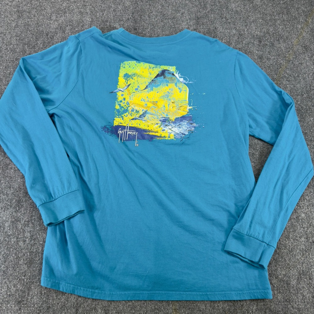Guy Harvey Mahi Graphic Long Sleeve Fishing T-Shirt Blue Size XL